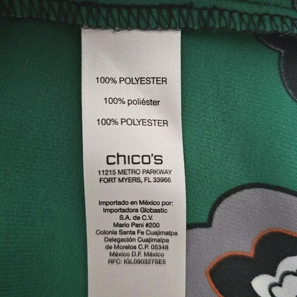 Chico's Paisley Tunic Top Size S/0 Long Sleeve V-Neck Blouse Green Black White - Picture 6 of 7